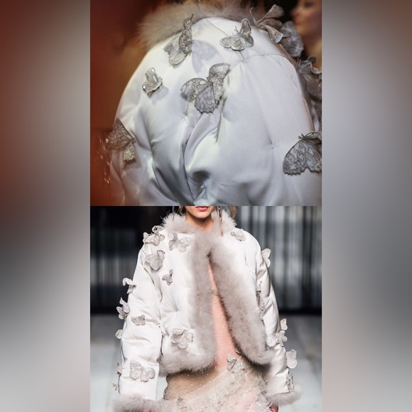 Rare runway 2016 silver pearl embroidered butterfly fur coat — Naomi Campbell - Picture 5 of 11